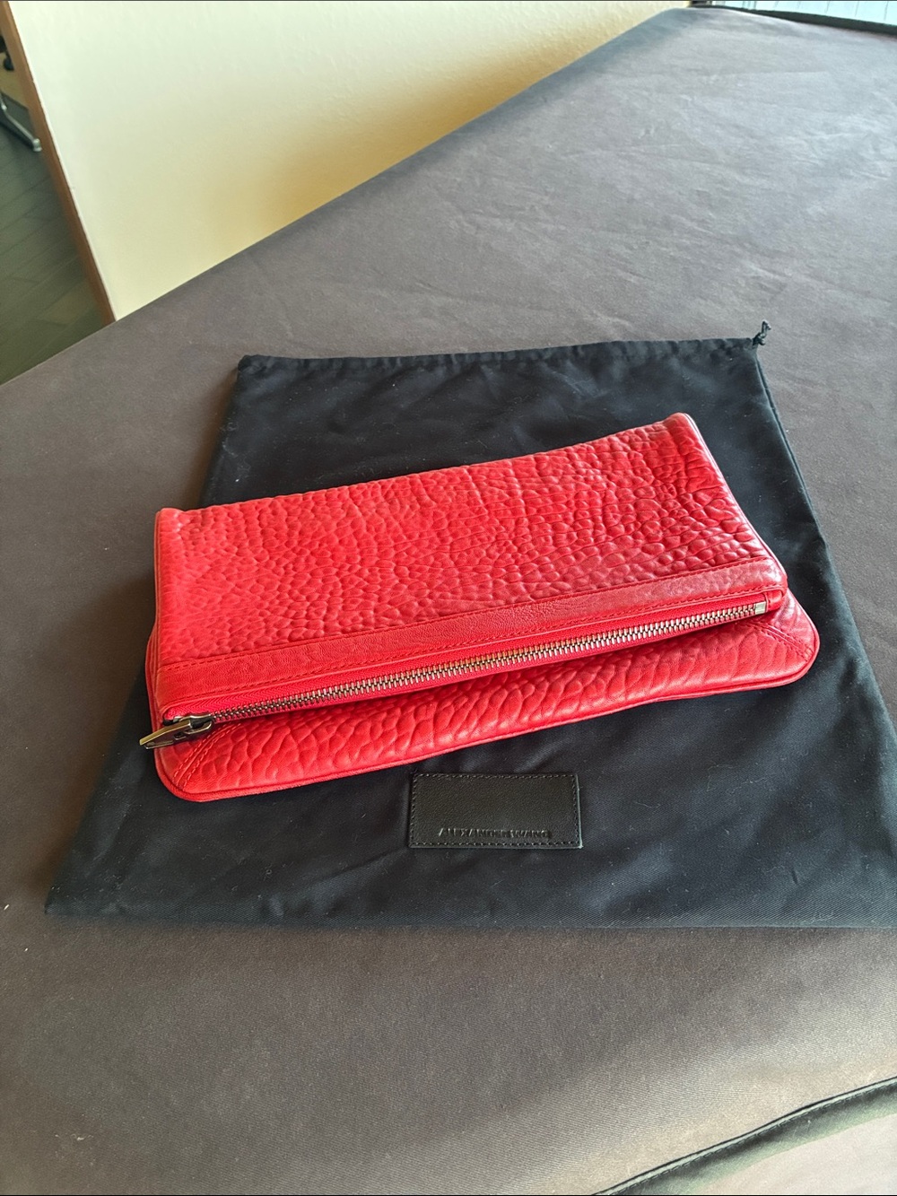 Alexander Wang Textured Lambskin Dumbo Red Foldover Clutch